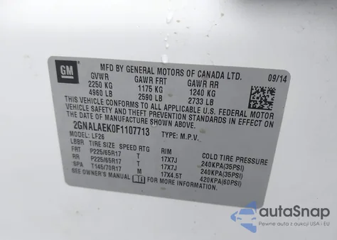 2015 Chevrolet Equinox Ls from USA, damaged, VIN 2GNALAEK0F1107713